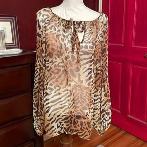 Woman’s Animal Print 100% Silk ElizabethHasselback Dialogue 1X Sheer